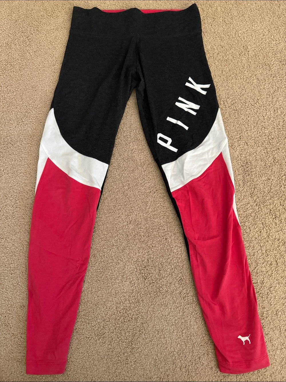 PINK Victoria's Secret Black, White & Red Colorblock Kids Leggings